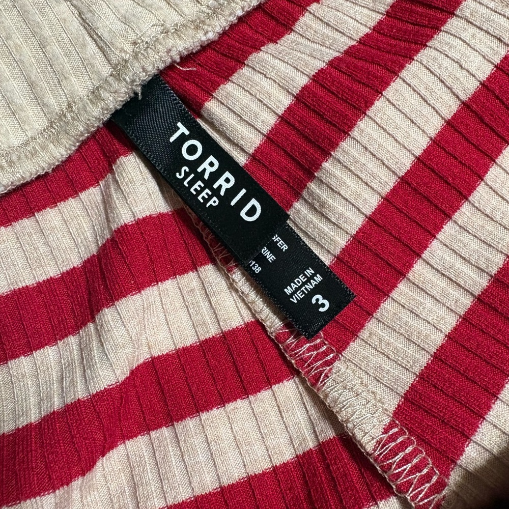 Torrid Sleep Ribbed Lounge Set – Red & Cream Stripes (Top 2, Bottoms & Jacket 3) - Picture 7 of 14